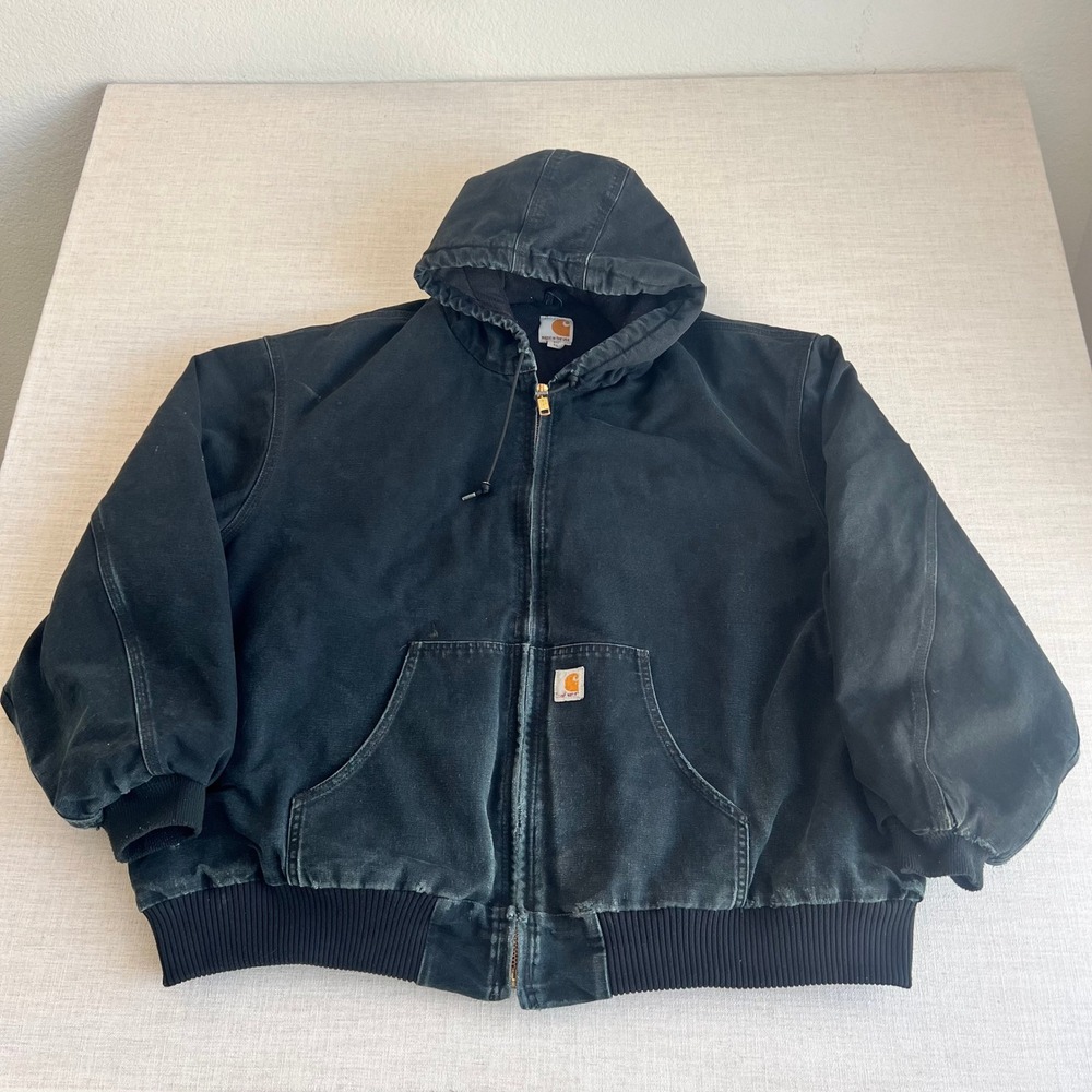 VTG 90s Carhartt J140 Black Duck Canvas Jacket Coat Sz 4XL Grunge Faded USA Made